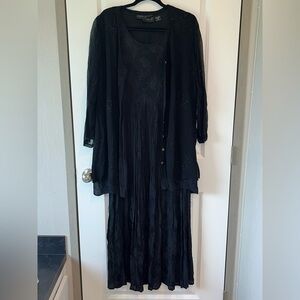 Lola P Dress Womens Small Black Long Sleeve Button Embroidered Witchy Midi